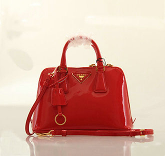 2014 Prada Shiny Saffiano Leather Two Handle Bag BL0838 red for sale